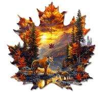 KAAYEE Tigre à la Feuille d'Érable Puzzles en Bois, Wooden Puzzle Adulte, Puzzle Forme Animaux, avec Boîte-Cadeau en Bois