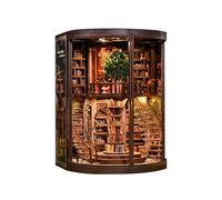KaayeeWood DIY Book Nook Kit,Puzzle 3D Miniatures en Bois avec Éclairage LED, Booknook Miniature House pour Adultes et Adolescents, Cadeaux Uniques, Décoration D'étude(Anneaux de Sagesse)