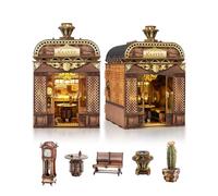 KaayeeWood DIY Book Nook Kit,Puzzle 3D Miniatures en Bois avec Éclairage LED, Booknook Miniature House pour Adultes et Adolescents, Cadeaux Uniques, Décoration D'étude(Train Rétro)