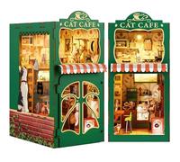 KaayeeWood DIY Book Nook Kit,Puzzle 3D Miniatures en Bois avec Éclairage LED, Booknook Miniature House pour Adultes et Adolescents, Cadeaux Uniques, Décoration D'étude(Le Café du Chat)