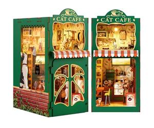 KaayeeWood DIY Book Nook Kit,Puzzle 3D Miniatures en Bois avec Éclairage LED, Booknook Miniature House pour Adultes et Adolescents, Cadeaux Uniques, Décoration D'étude(Le Café du Chat)