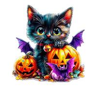 KaayeeWood Halloween Puzzle en Bois pour Adultes-260 Pièces Citrouille et Chat Puzzle en Bois,Un Cadeau Unique pour Les Amateurs de Puzzles, Décorations Festives