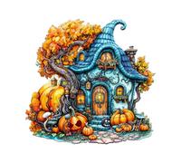 KaayeeWood Halloween Puzzle en Bois pour Adultes-270 Pièces Maison de Citrouille-1 Puzzle en Bois,Un Cadeau Unique pour Les Amateurs de Puzzles, Décorations Festives