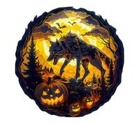 KaayeeWood Halloween Puzzle en Bois pour Adultes-290 Pièces Loup d'halloween Puzzle en Bois,Un Cadeau Unique pour Les Amateurs de Puzzles, Décorations Festives