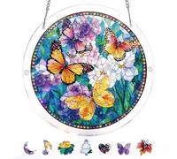KaayeeWood Puzzle en Attrape-Soleil, Puzzle en Acrylique Coloré - Les Papillons en Fleurs Suncatcher pour Le Jardin ou Le Balcon, Décor pour Femmes, Hommes, épouses et Mères (L-8.9 * 8.9 in)