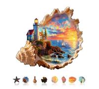 KaayeeWood Puzzle en Bois pour Adultes-155 Pièces Coucher de Soleil au Bord de la mer Unique en Forme De Puzzle en Bois,Cadeaux D’Anniversaire pour Les Vacances,Décoration Intérieure