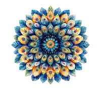 KaayeeWood Puzzle en Bois pour Adultes-185 Pièces Mandala en Plumes de Paon Unique en Forme De Puzzle en Bois,Cadeaux D’Anniversaire pour Les Vacances,Décoration Intérieure