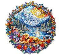 KaayeeWood Puzzle en Bois pour Adultes-186 Pièces Chiens et Montagne des Neiges Unique en Forme De Puzzle en Bois,Cadeaux D’Anniversaire pour Les Vacances,Décoration Intérieure