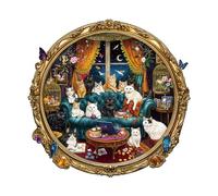 KaayeeWood Puzzle en Bois pour Adultes-190 Pièces Soirée de Fête des Chats Unique en Forme De Puzzle en Bois,Cadeaux D’Anniversaire pour Les Vacances,Décoration Intérieure