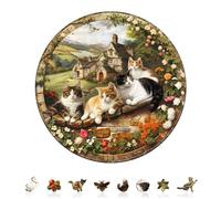 KaayeeWood Puzzle en Bois pour Adultes-200 Pièces Chaton Manoir en Forme De Puzzle en Bois,Cadeaux D’Anniversaire pour Les Vacances,Décoration Intérieure
