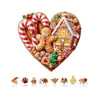 KaayeeWood Puzzle en Bois pour Adultes-225 Pièces Biscuits de Noël en Forme de cœur Unique en Forme De Puzzle en Bois,Cadeaux D’Anniversaire pour Les Vacances,Décoration Intérieure