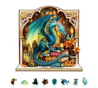 KaayeeWood Puzzle en Bois pour Adultes-300 Pièces Bibliothèque Dragon Unique en Forme De Puzzle en Bois,Cadeaux D’Anniversaire pour Les Vacances,Décoration Intérieure