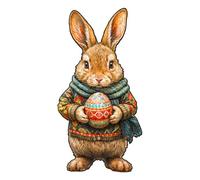 KaayeeWood Puzzles en Bois pour Adultes,125 Pièces Effets Visuels Lapin de Pâques Mignon,Forme Unique Wooden Puzzle Animaux Bois Anniversaire,Cadeaux de Pâques