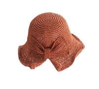 KABAKE Chapeau de soleil pliable à large bord en paille - Chapeau d'été avec nœud papillon pour femmes et filles, Orange, taille unique