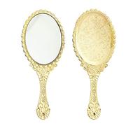 KABAKE Miroir portable, miroir portable avec poignée, petit paquet de voyage, miroir compact, décoratif vintage, pour maquillage cosmétique, pour filles et femmes, doré