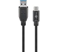 Kabel USB-C Goobay, męski USB-C do męskiego USB typu A, czarny, 3 m - 73141 Sync & Charge Super Speed, 12 miesięcy gwarancji, 0.025 kg, 24 pin USB-C, 9 pin USB Type A, do ładowania i transferu danych,
