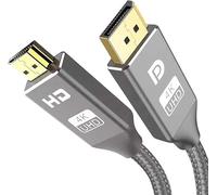 KabelDirekt - Adaptateur câble 4K DP 1.4 vers HDMI 2.1, connecteurs métalliques & tressage - 3m (transfère 4K/60Hz du PC portable DP à l'écran/TV - DP vers HDMI, unidirectionnel - Gris)
