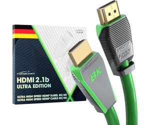 KabelDirekt - Câble 8K HDMI 2.1b - 3m, vert | 8K@60Hz, Ultra High Speed/48G pour 10K, 8K ou 144Hz ultra rapide en 4K, optimal pour PS5/Xbox et Gaming PC, moniteur/TV