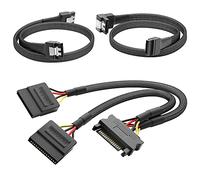 KabelDirekt - 30cm câble d’Alimentation SATA 15 Broches vers 2X SATA 15 Broches + 60cm câble de données SATA 3 6 Gbit/s 7pin coudé 90° + 60cm 6 Gbit/s 7pin