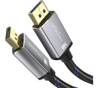 KabelDirekt Câble DisplayPort et DP 8K, A.I.S. blindage et bouchons métalliques - 2m (pour PC/cartes graphiques/moniteurs de jeu DP 1.4 avec 8K@60Hz, 4K@120Hz et ultra-rapide 144Hz/165Hz/240Hz, noir)
