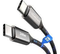 KabelDirekt - Câble USB-C pour Charge Rapide, Connecteurs Métalliques + Tressage en Nylon, USB 2.0 - 2x 2m (Charge Téléphones/Ordinateurs Portables jusqu'à 240W, Câble de Charge/Données)