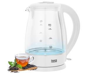 Kabelloser elektrischer Wasserkocher aus Glas, weiß, 2200W, 1,7L Teesa