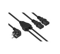 Kabelmeister Câble d'alimentation SK0136-S020 Noir 2m Prise Type E+F vers Coupleur 2x C13, H05VV-F 3x1mm², 250V 16A, Connecteur CEE 7/7 90°, IEC 60320 Droit
