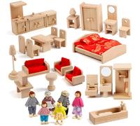 KABENFIS 5 Set Dollhouse Meubles Accessoires avec Une Famille de 6 poupées Décoration Faire Semblant de Jouer Jouets pour Filles garçons