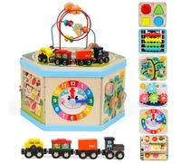 KABENFIS Jouet Cube d'activité en Bois avec Rail de Train Jouet éducatif d'apprentissage