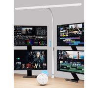 KableRika Lampe de bureau avec télécommande, lampe de bureau LED 24W à pince, lampe de moniteur à intensité variable, col de cygne flexible, protection des yeux - Blanc