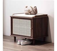 KaBuea Banc de Chaussures d'entrée Marron: Cadre en Bois Massif, siège en Faux Cuir, Porte de rotin et Stockage de Chaussures à 2 Couches - idéal pour l'organisation à Domicile