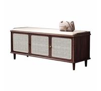 KaBuea Banc de Chaussures en Bois Massif avec Coussin en Faux Cuir, Armoire en rotin et Porte-Chaussures à 2 Niveaux, Marron - Parfait pour l'entrée, la Chambre, Le Salon