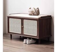 KaBuea Banc de Chaussures en Bois Massif avec Porte d'armoire en rotin, Porte-Chaussures à 2 Niveaux, Marron - Parfait pour l'entrée, la Chambre, Le Salon, Le Rangement de l'économie d'espace