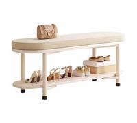 KaBuea Banc de lit du avec étagère, Banc Chaussures Rangement rembourré en Lin, à 2 Niveaux des Jambes métal pour Salon, entrée, Salle Manger