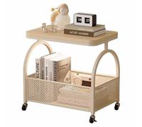 KaBuea Chariot de Table d'appoint Blanc avec Dessus rectangulaire, Panier de Rangement inférieur en métal Creux et roulettes à 360°, Table de Chevet de canapé Portable for Salon