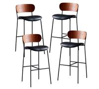 KaBuea Ensemble de tabourets de Bar 1/2/4/6 avec Base en métal et Support arrière, Chaise à Hauteur de comptoir for îlot de Cuisine et Restaurant(4PCS Black,75cm/29.5in)