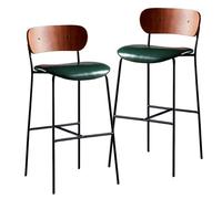KaBuea Ensemble de tabourets de Bar 1/2/4/6 avec Base en métal et Support arrière, Chaise à Hauteur de comptoir for îlot de Cuisine et Restaurant(2PCS Green,75cm/29.5in)