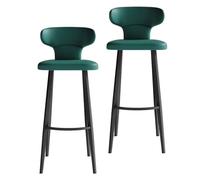 KaBuea PU Leather Bar Stools Set of 1/2/4, Breakfast Tall Bar Chairs with Low Back and Seat, Black Metal Legs, for Kitchen, Cafe, Pub, Restauran(2PCS Green,65cm/25.6in)