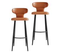 KaBuea PU Leather Bar Stools Set of 1/2/4, Counter Height Stools with Low Back and Seat, Black Metal Legs, for Kitchen Counter, Dining Room, Coffee(2PCS Orange,65cm/25.6in)