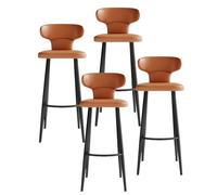 KaBuea PU Leather Bar Stools Set of 1/2/4, Counter Height Stools with Low Back and Seat, Black Metal Legs, for Kitchen Counter, Dining Room, Coffee(4PCS Orange,65cm/25.6in)