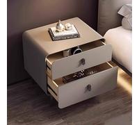 KaBuea Small White Nightstand with 2 Drawers, Solid Wood Frame, Anti-Scratch Faux Leather, Metal Handles, No Assembly for Bedroom/Bedside(40cm)