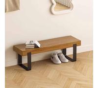KaBuea Space-Saving Retro Shoe Bench, Solid Wood Construction & Black Metal Legs for Entryway Home(B,120cm)