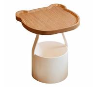 KaBuea Table d'appoint de canapé Blanche roulante à 360 °, Panier de Rangement supérieur et inférieur en métal Grain de Bois, Table de Chevet Peu encombrante for Appartement