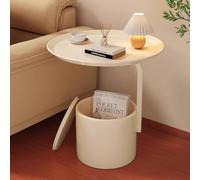 KaBuea Table d'appoint Ronde en métal Blanc crème avec Panier de Rangement Anti-poussière, Table de Chevet de canapé Portable for Salon Chambre à Coucher(40cm)