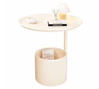 KaBuea Table d'appoint Ronde portative en métal, Finition Blanc crème avec Panier de Rangement Anti-poussière, Table de Chevet de canapé for Chambre à Coucher et Bureau(40cm)