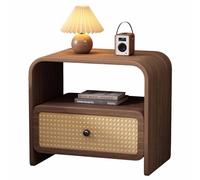 KaBuea Table de Chevet en Bois Massif Style Milieu du siècle avec 1 tiroir en rotin, Aucun Assemblage requis, idéale for la Chambre à Coucher, la Chambre d'amis et Les Petits espaces.