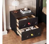 KaBuea Table de Chevet Vintage en Bois Massif Noir, 2 tiroirs avec poignées en céramique, Petite Taille, sans Installation, idéale for Une Chambre, Une résidence étudiante ou Un Appartement.(30cm)