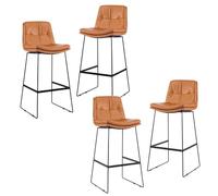 KaBuea Tabouret de Bar en Cuir PU avec Base en métal et Support arrière for comptoir de Cuisine, îlot et Salle à Manger(4PCS Orange,65cm/25.6in)