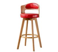 KaBuea Tabouret de Bar pivotant en Bois Massif avec Dossier et Repose-Pieds, Parfait for l'îlot de Cuisine, Le Bar à Domicile et Le Coin Petit-déjeuner(Red)