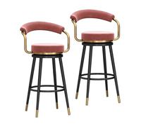 KaBuea Tabourets de Bar, chaises de Bar pivotantes avec siège et Dossier rembourrés en Velours, for îlot de Cuisine, pub et Salle à Manger(Black-Pink,75cm/29.5in)
